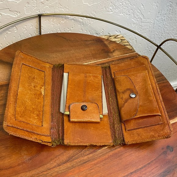 🌻VTG Leather Mayan Calendar Tri Fold Wallet - Picture 4 of 10